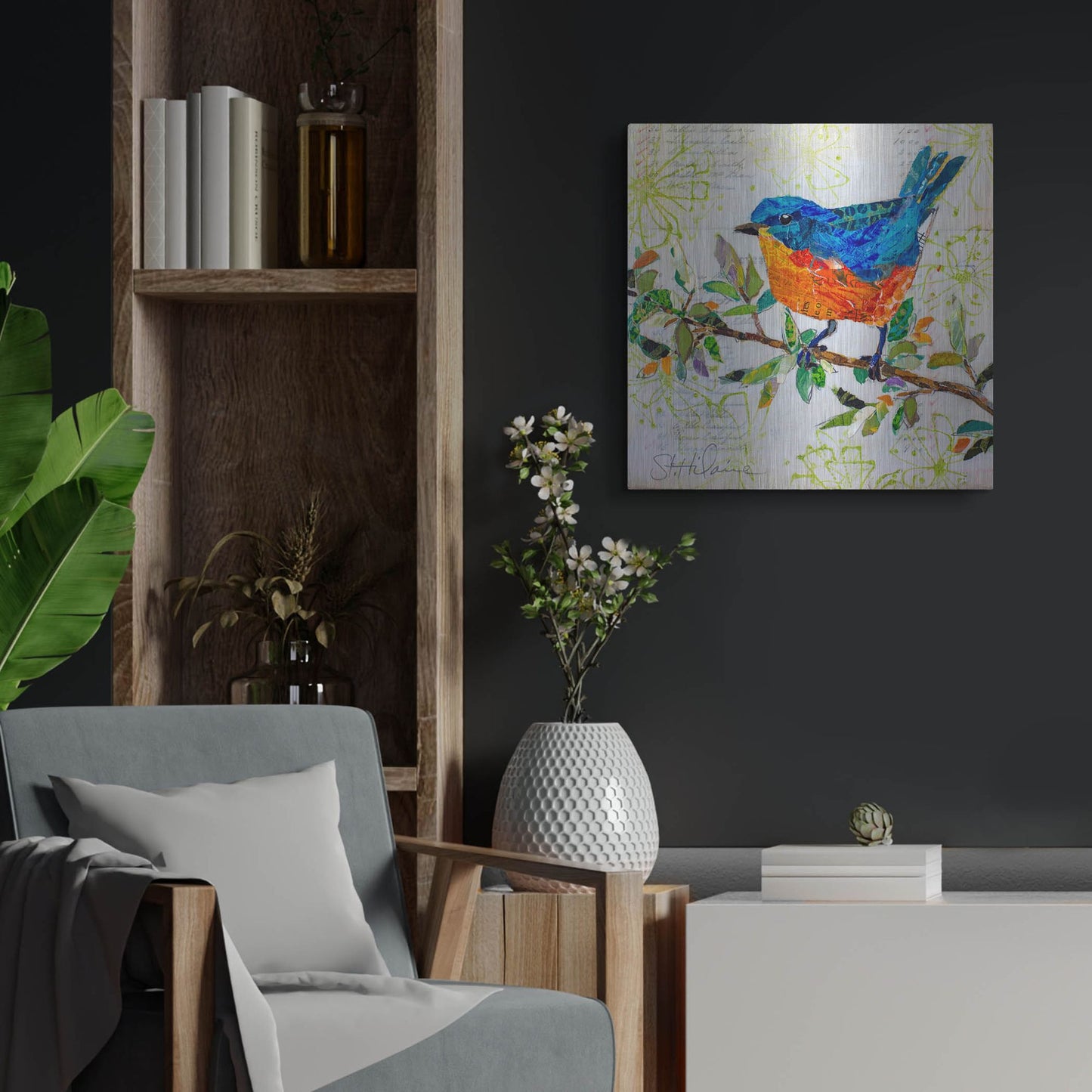 Luxe Metal Art 'Happy Bluebird' by St. Hilaire Elizabeth, Metal Wall Art,24x24