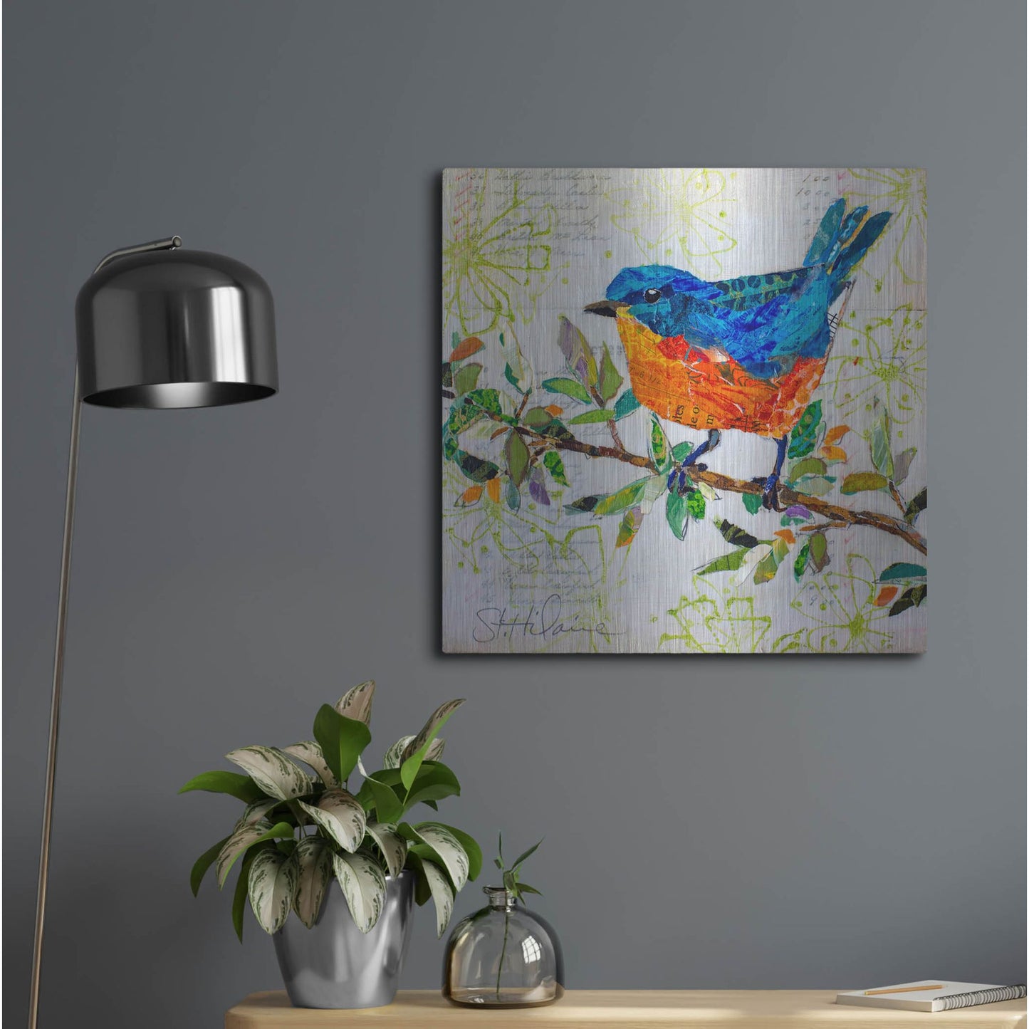 Luxe Metal Art 'Happy Bluebird' by St. Hilaire Elizabeth, Metal Wall Art,24x24