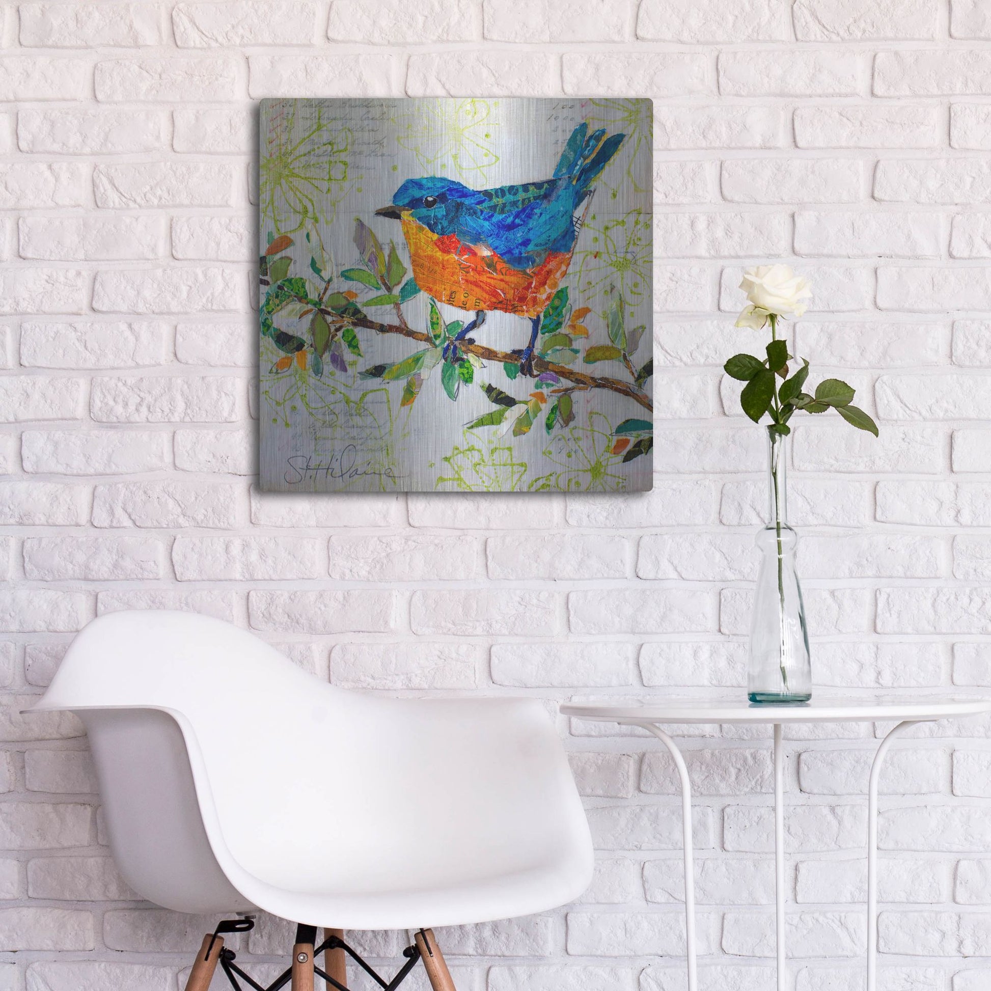 Luxe Metal Art 'Happy Bluebird' by St. Hilaire Elizabeth, Metal Wall Art,24x24