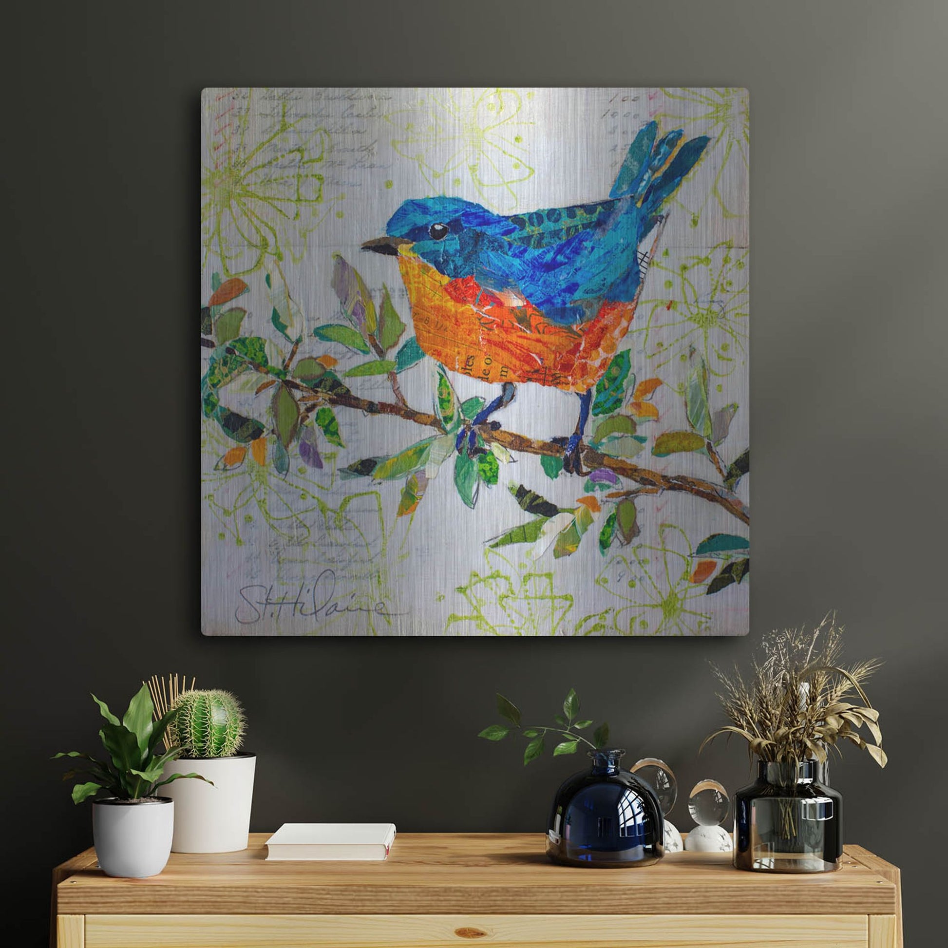 Luxe Metal Art 'Happy Bluebird' by St. Hilaire Elizabeth, Metal Wall Art,24x24