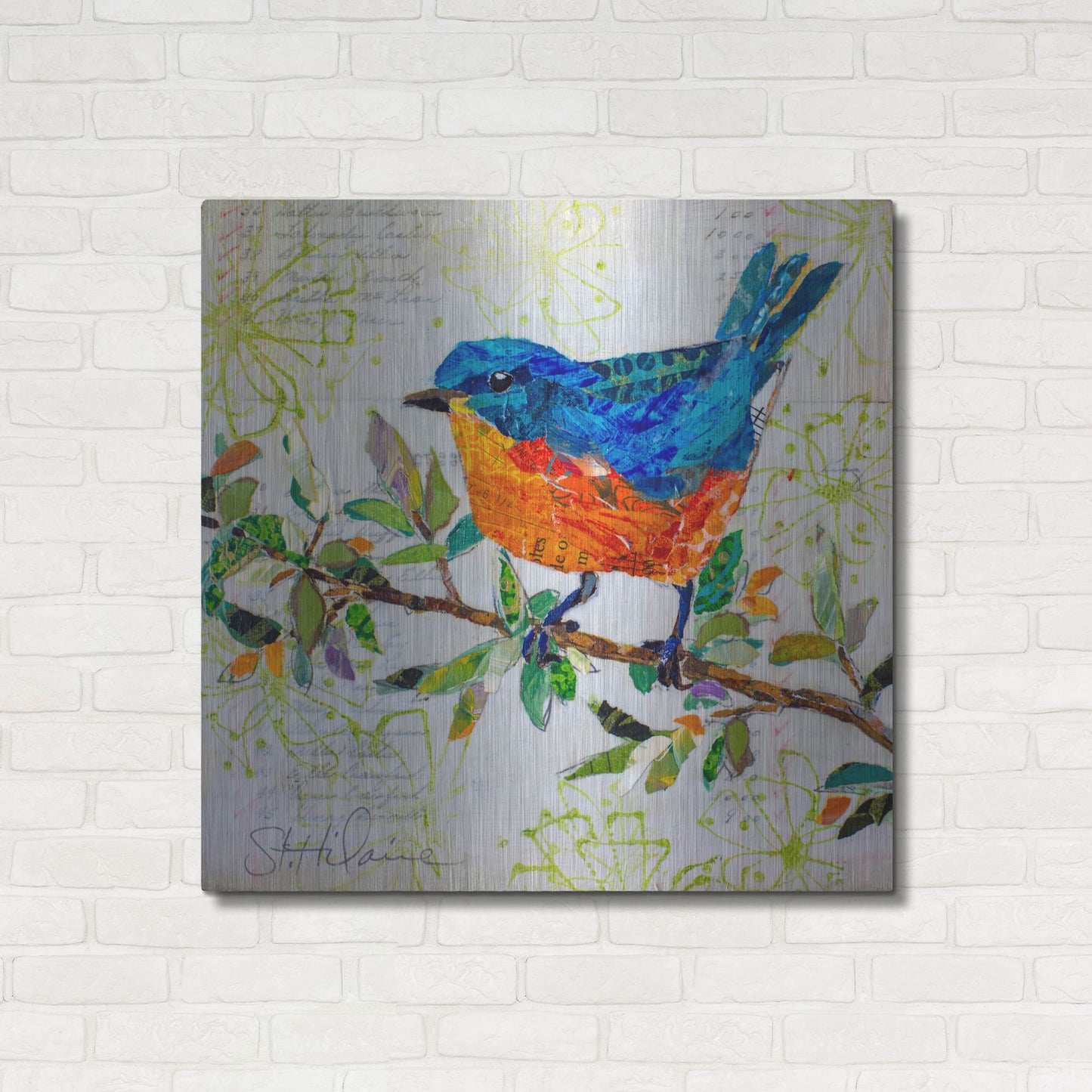 Luxe Metal Art 'Happy Bluebird' by St. Hilaire Elizabeth, Metal Wall Art,36x36