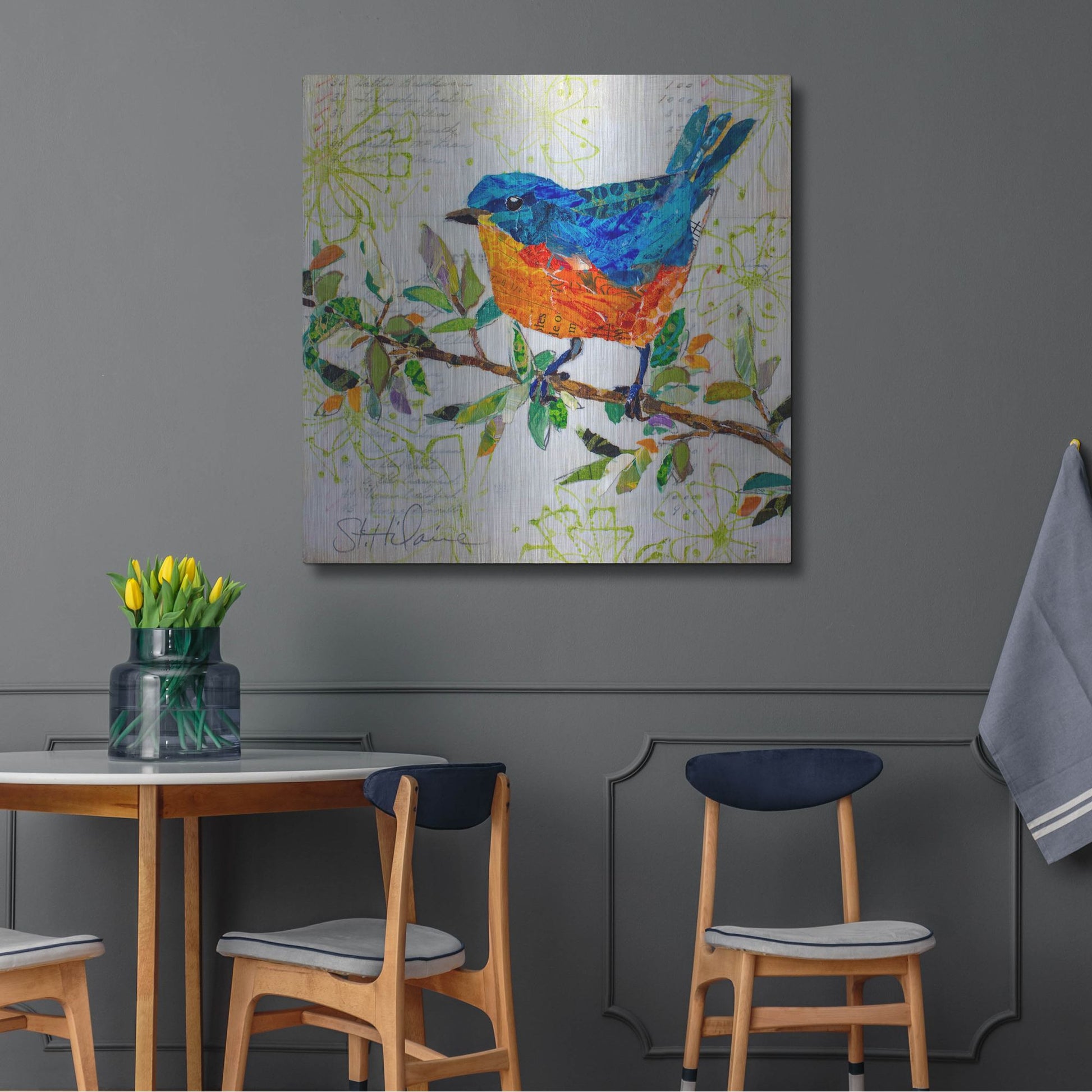 Luxe Metal Art 'Happy Bluebird' by St. Hilaire Elizabeth, Metal Wall Art,36x36