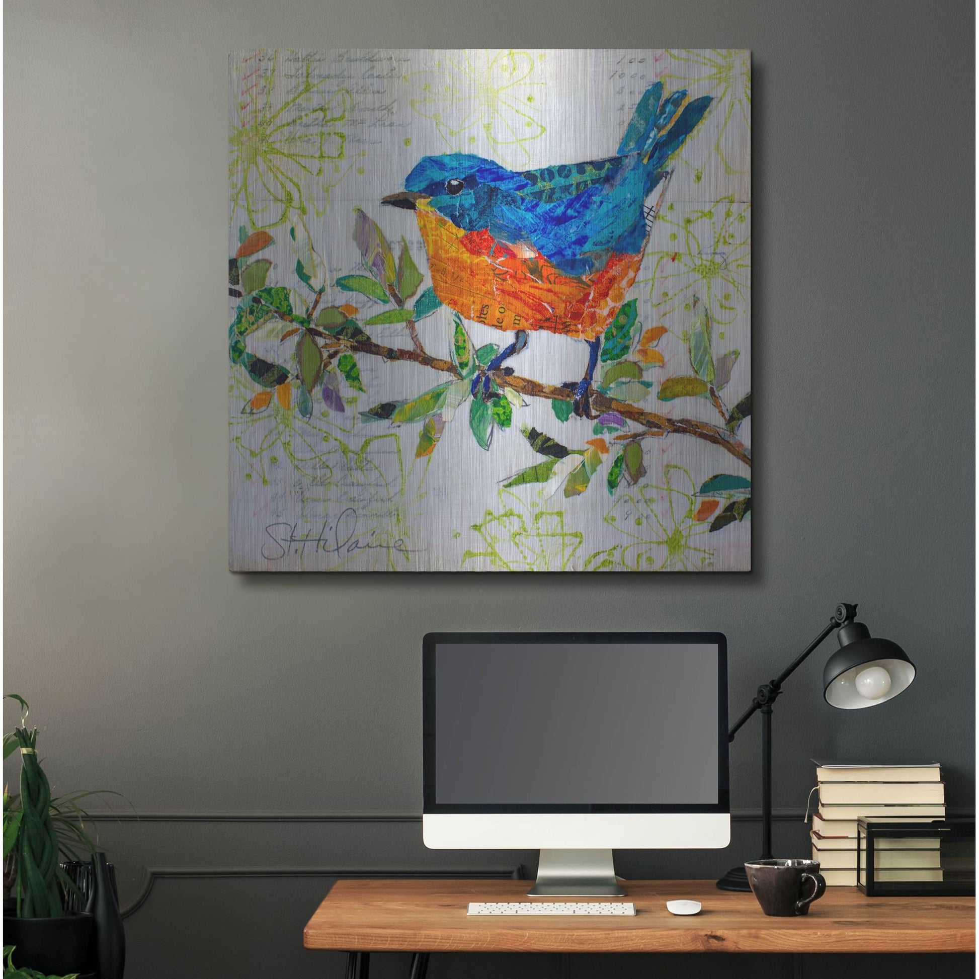 Luxe Metal Art 'Happy Bluebird' by St. Hilaire Elizabeth, Metal Wall Art,36x36