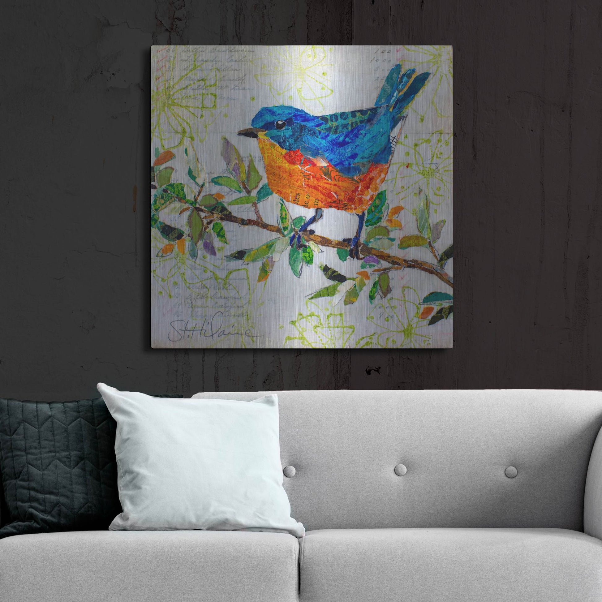 Luxe Metal Art 'Happy Bluebird' by St. Hilaire Elizabeth, Metal Wall Art,36x36