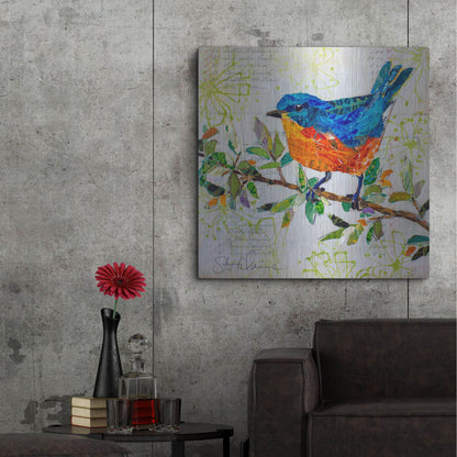 Luxe Metal Art 'Happy Bluebird' by St. Hilaire Elizabeth, Metal Wall Art,36x36