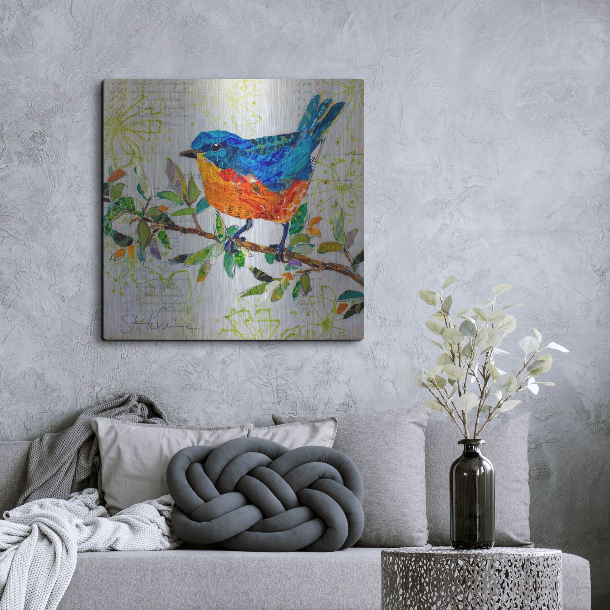 Luxe Metal Art 'Happy Bluebird' by St. Hilaire Elizabeth, Metal Wall Art,36x36