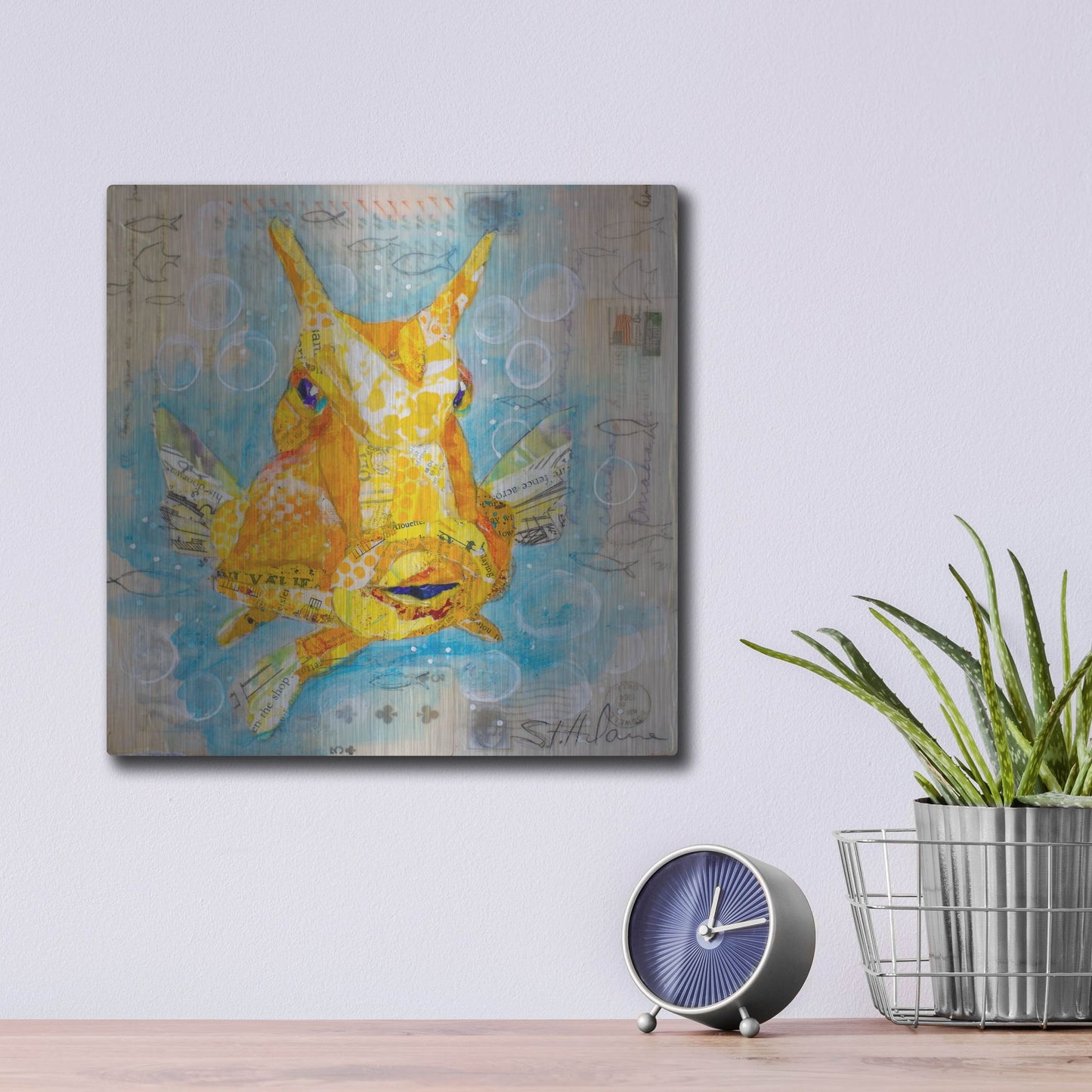 Luxe Metal Art 'Cow Fish' by St. Hilaire Elizabeth, Metal Wall Art,12x12