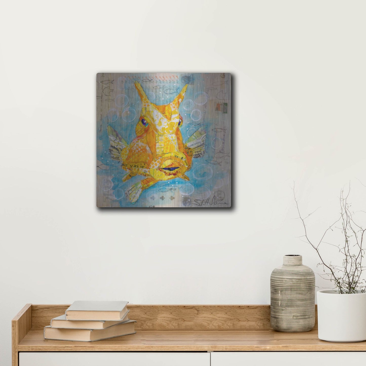 Luxe Metal Art 'Cow Fish' by St. Hilaire Elizabeth, Metal Wall Art,12x12