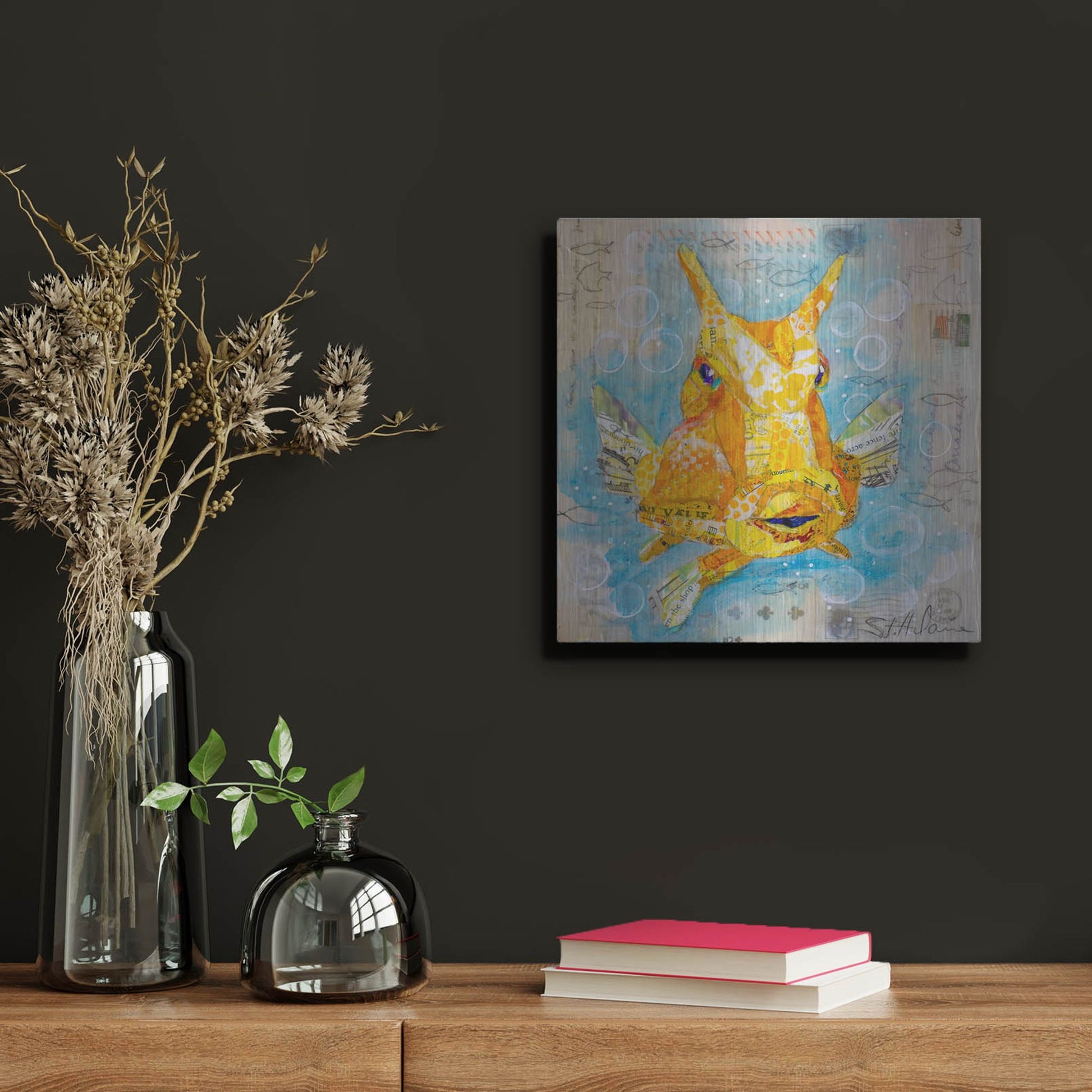 Luxe Metal Art 'Cow Fish' by St. Hilaire Elizabeth, Metal Wall Art,12x12