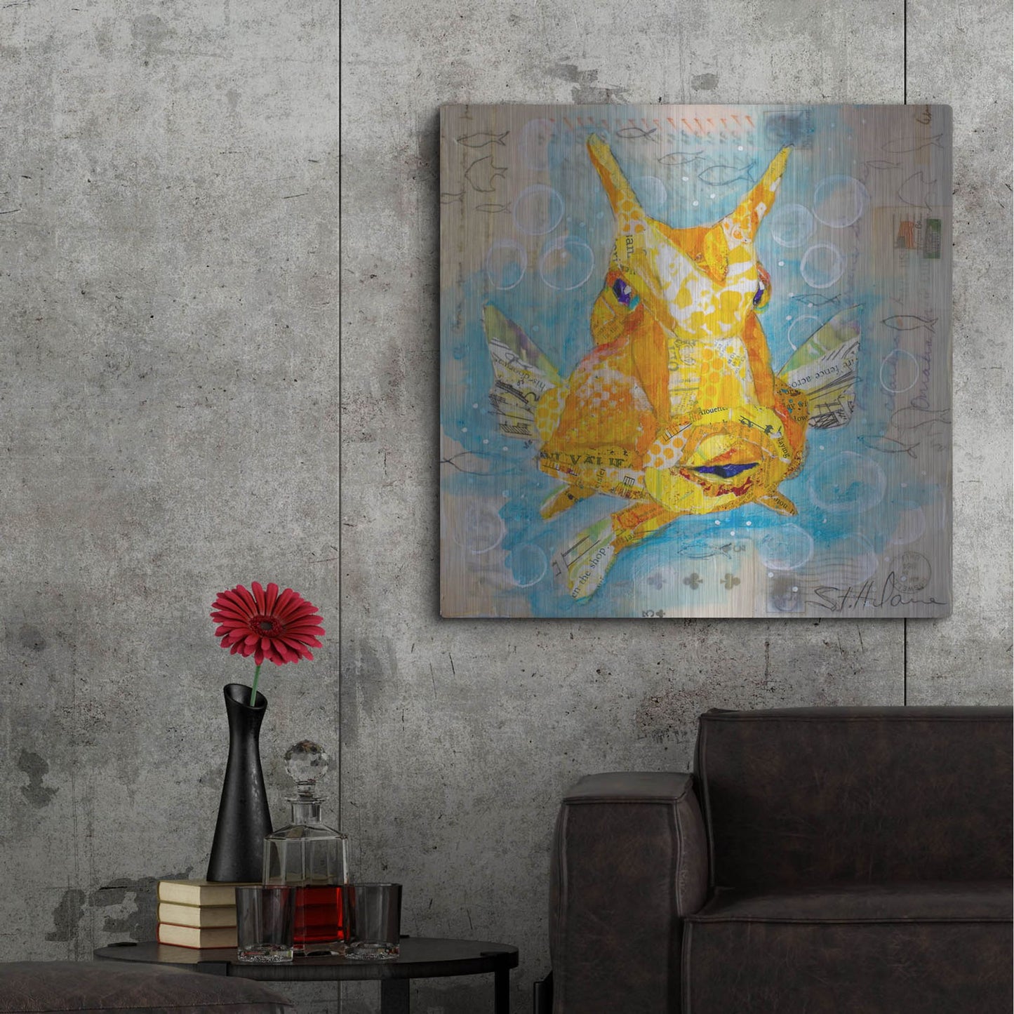 Luxe Metal Art 'Cow Fish' by St. Hilaire Elizabeth, Metal Wall Art,36x36