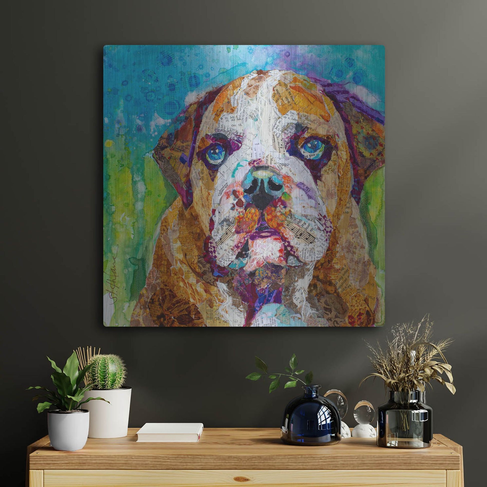 Luxe Metal Art 'Bull Dog' by St. Hilaire Elizabeth, Metal Wall Art,24x24