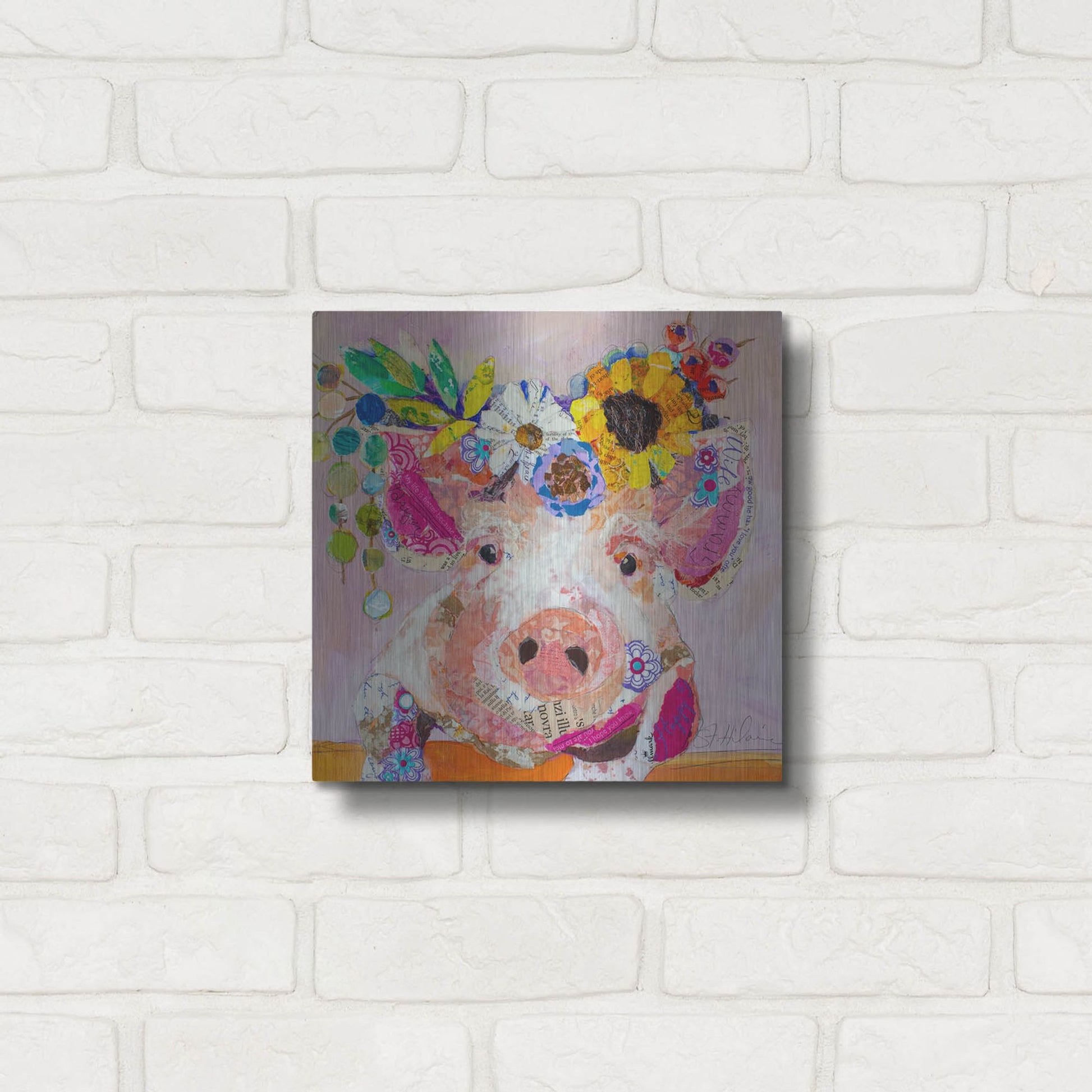 Luxe Metal Art 'Miss Piggy' by St. Hilaire Elizabeth, Metal Wall Art,12x12