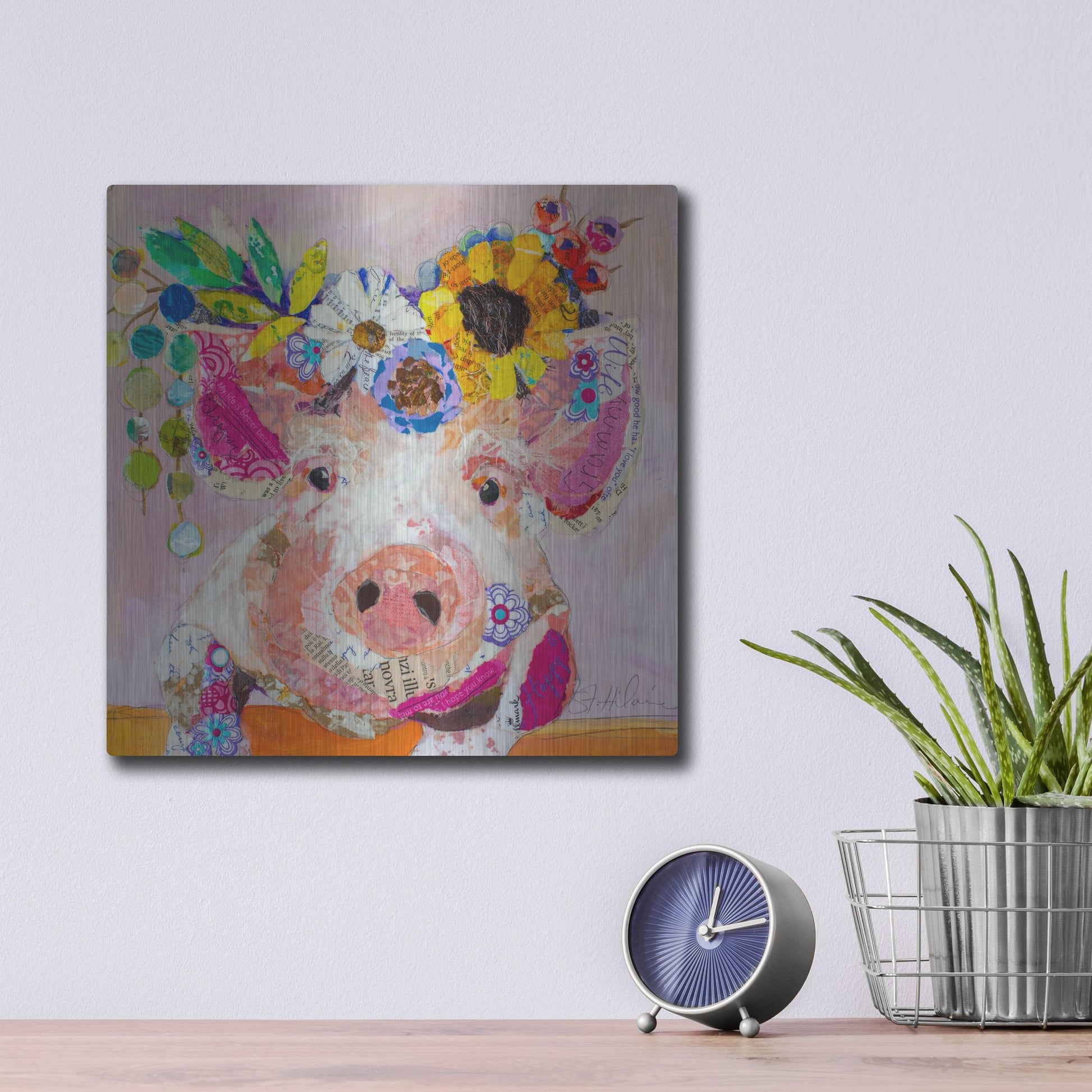 Luxe Metal Art 'Miss Piggy' by St. Hilaire Elizabeth, Metal Wall Art,12x12