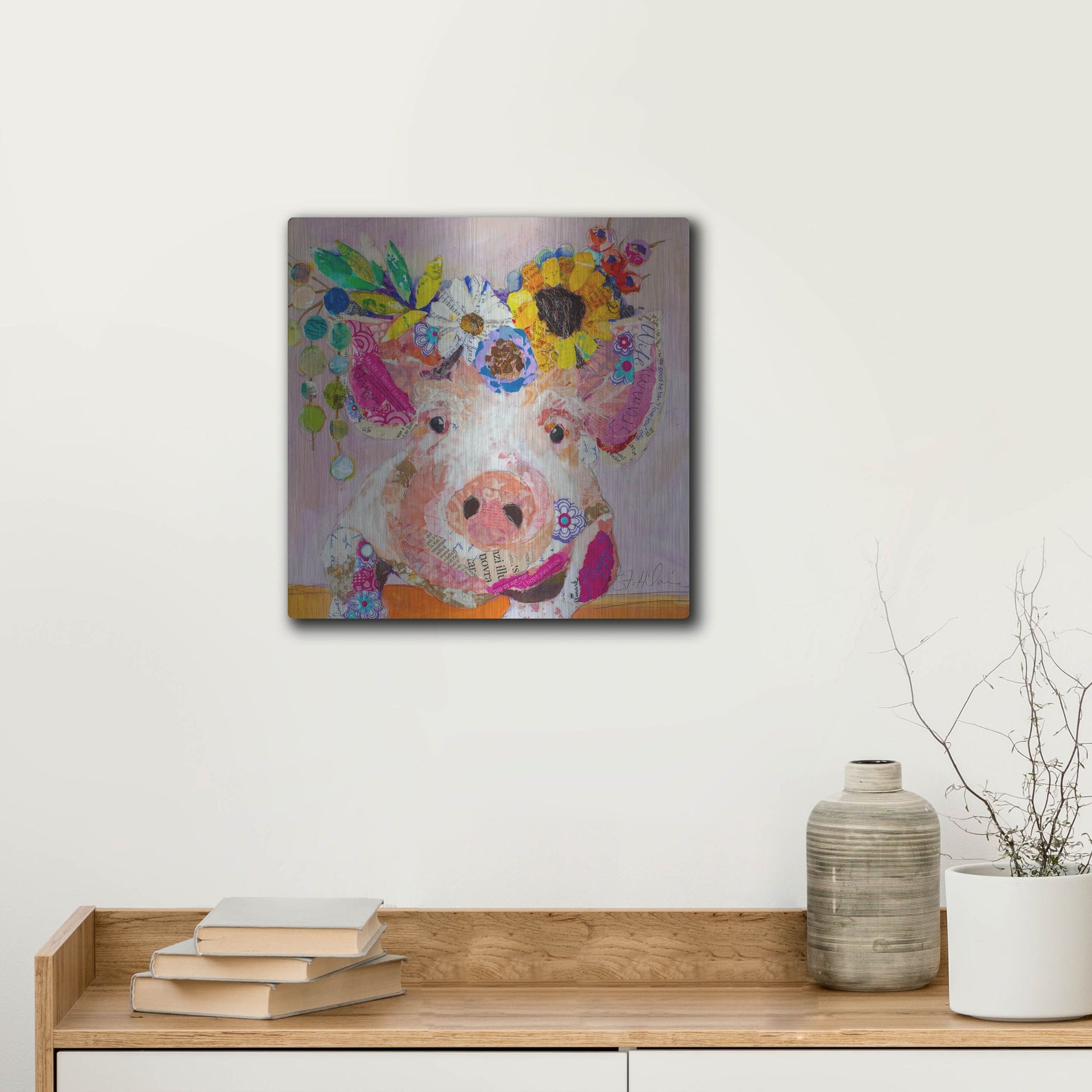 Luxe Metal Art 'Miss Piggy' by St. Hilaire Elizabeth, Metal Wall Art,12x12