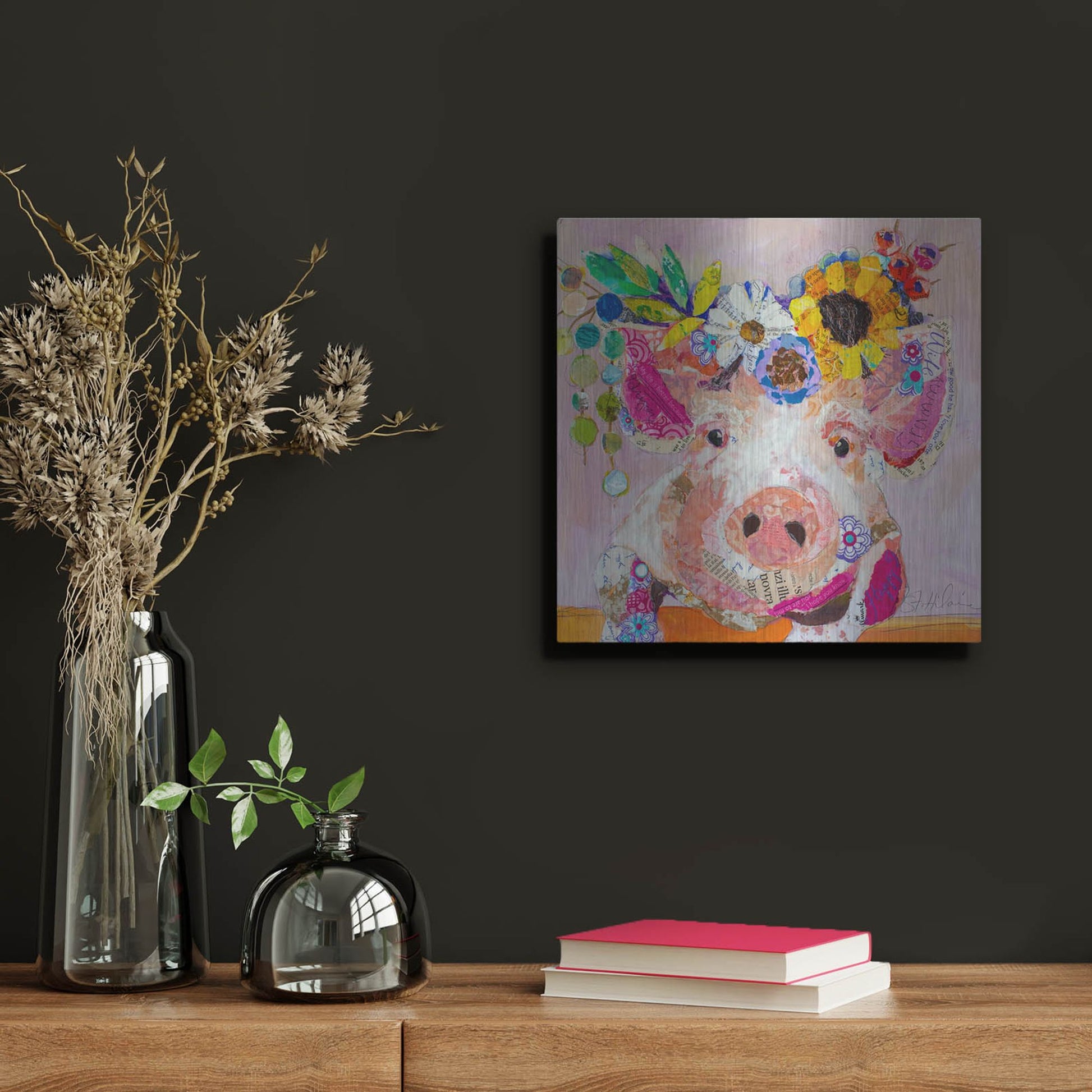 Luxe Metal Art 'Miss Piggy' by St. Hilaire Elizabeth, Metal Wall Art,12x12