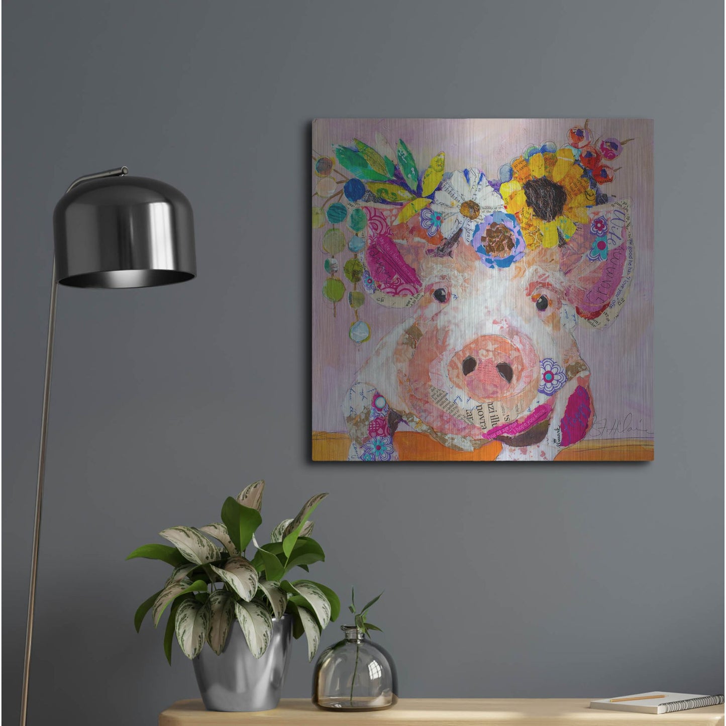 Luxe Metal Art 'Miss Piggy' by St. Hilaire Elizabeth, Metal Wall Art,24x24