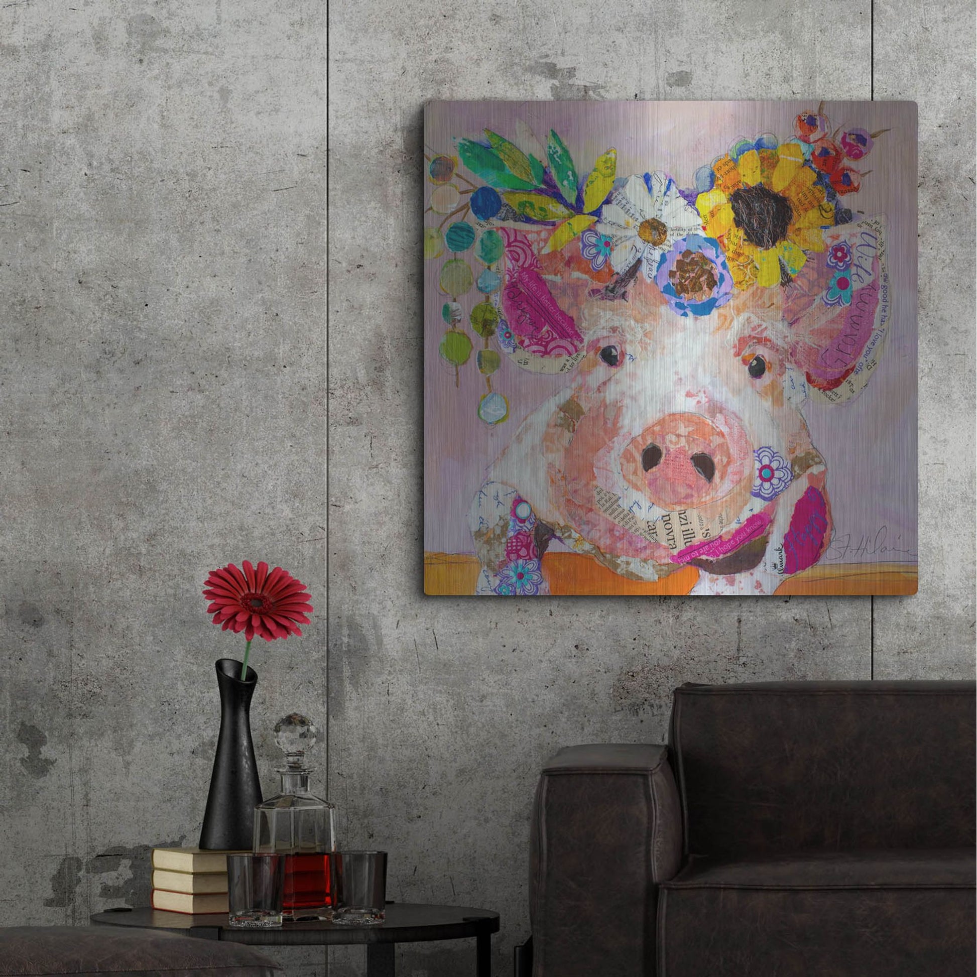 Luxe Metal Art 'Miss Piggy' by St. Hilaire Elizabeth, Metal Wall Art,36x36