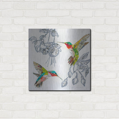 Luxe Metal Art 'Hummers and Blooms 2' by St. Hilaire Elizabeth, Metal Wall Art,24x24