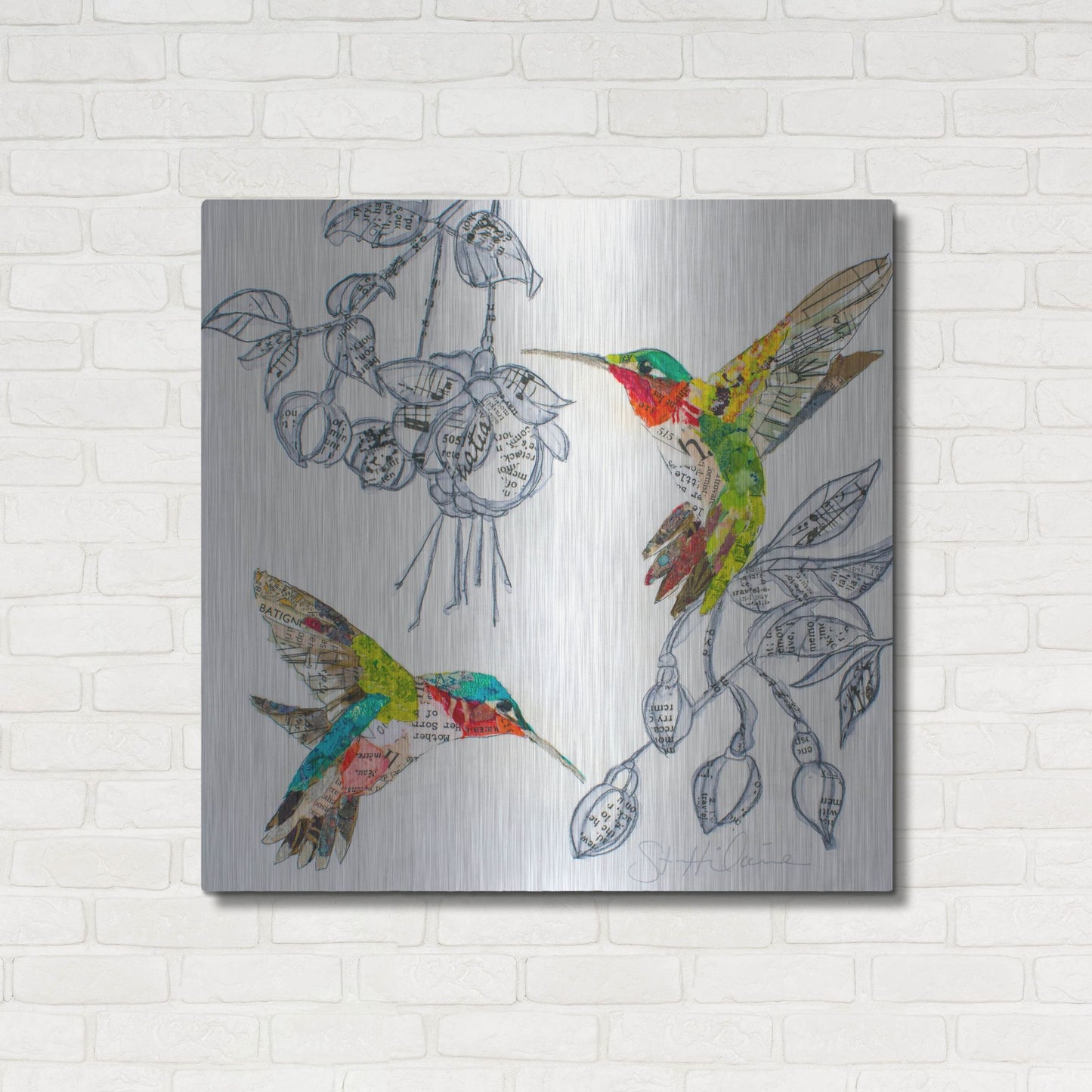 Luxe Metal Art 'Hummers and Blooms 2' by St. Hilaire Elizabeth, Metal Wall Art,36x36