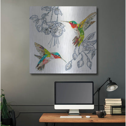 Luxe Metal Art 'Hummers and Blooms 2' by St. Hilaire Elizabeth, Metal Wall Art,36x36