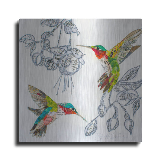 Luxe Metal Art 'Hummers and Blooms 2' by St. Hilaire Elizabeth, Metal Wall Art