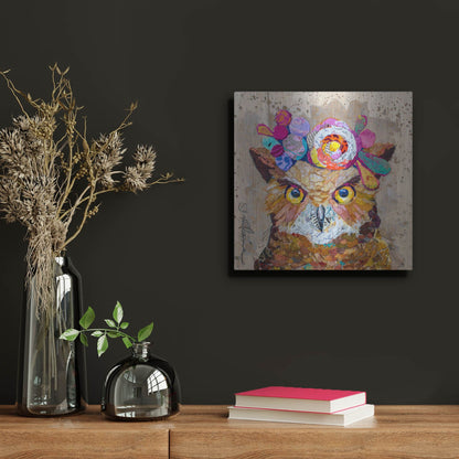 Luxe Metal Art 'Floral Owl' by St. Hilaire Elizabeth, Metal Wall Art,12x12