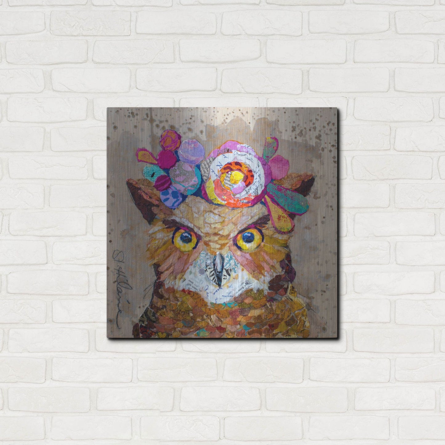 Luxe Metal Art 'Floral Owl' by St. Hilaire Elizabeth, Metal Wall Art,24x24