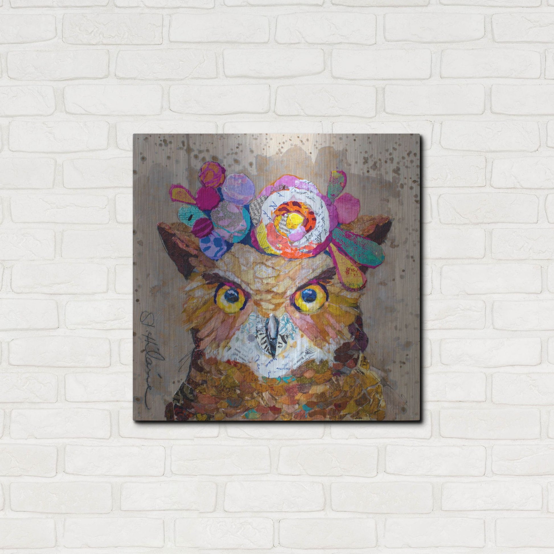 Luxe Metal Art 'Floral Owl' by St. Hilaire Elizabeth, Metal Wall Art,24x24