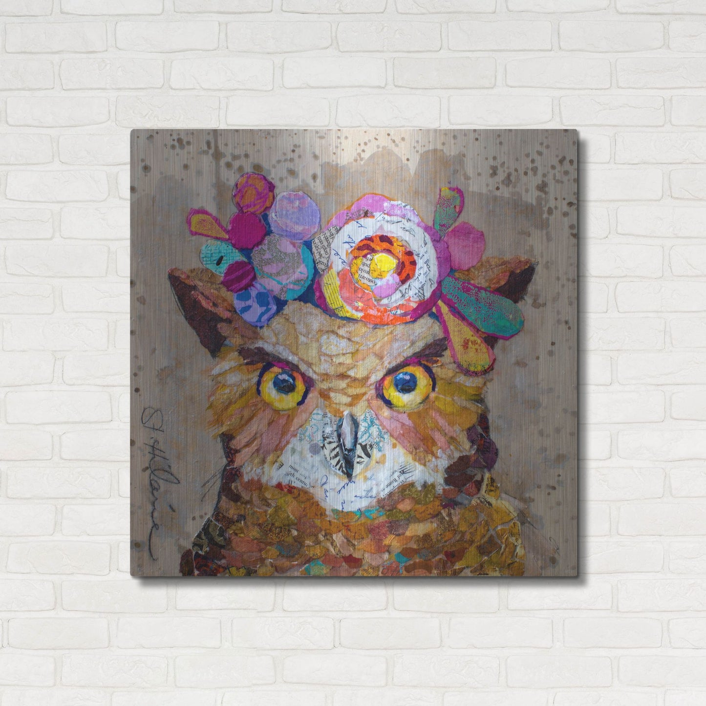 Luxe Metal Art 'Floral Owl' by St. Hilaire Elizabeth, Metal Wall Art,36x36