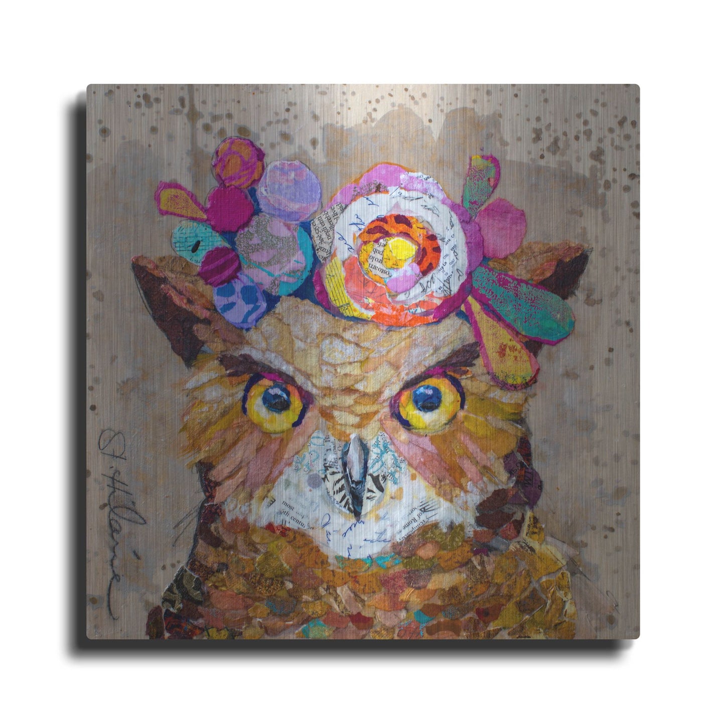 Luxe Metal Art 'Floral Owl' by St. Hilaire Elizabeth, Metal Wall Art