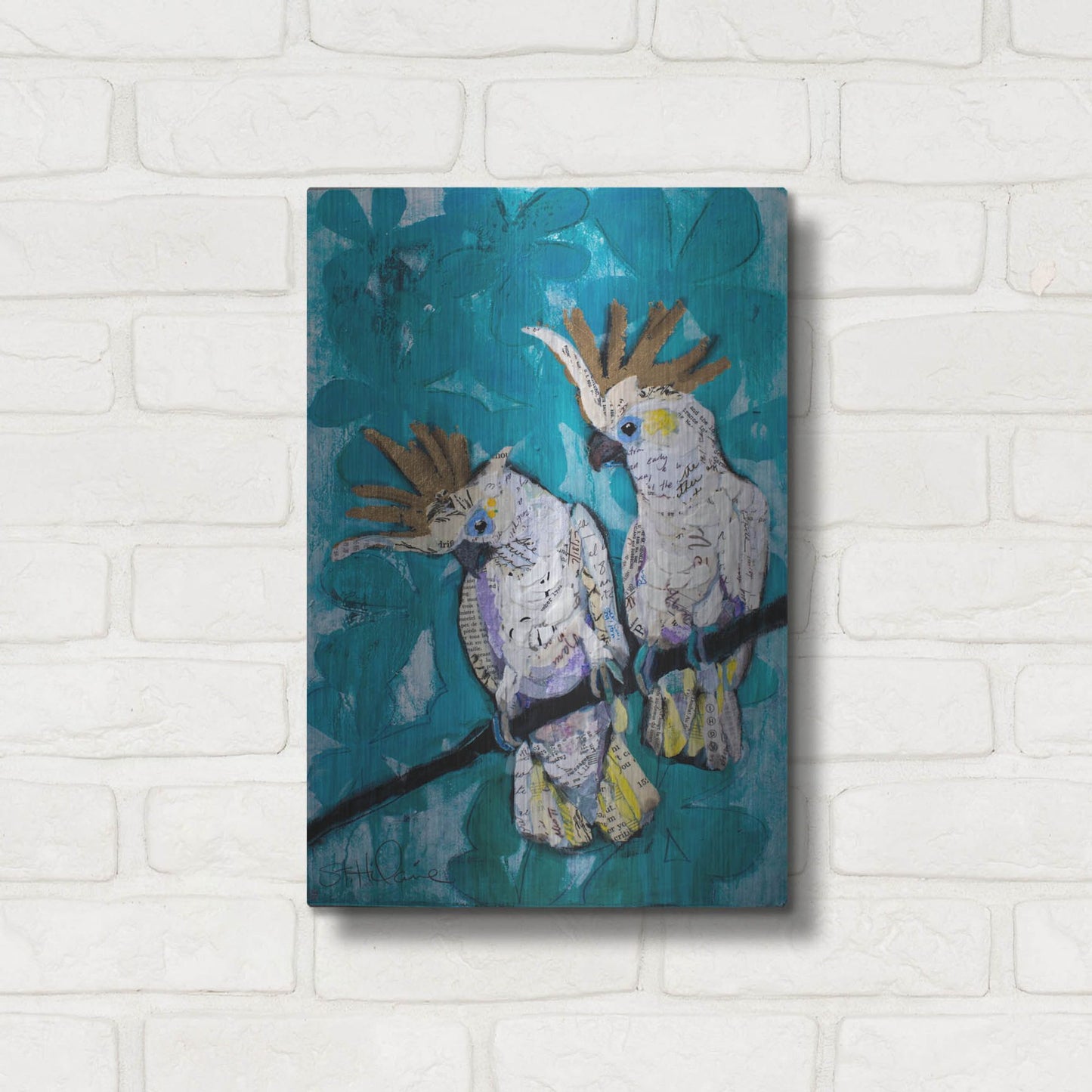 Luxe Metal Art 'Two Cockatoos' by St. Hilaire Elizabeth, Metal Wall Art,12x16