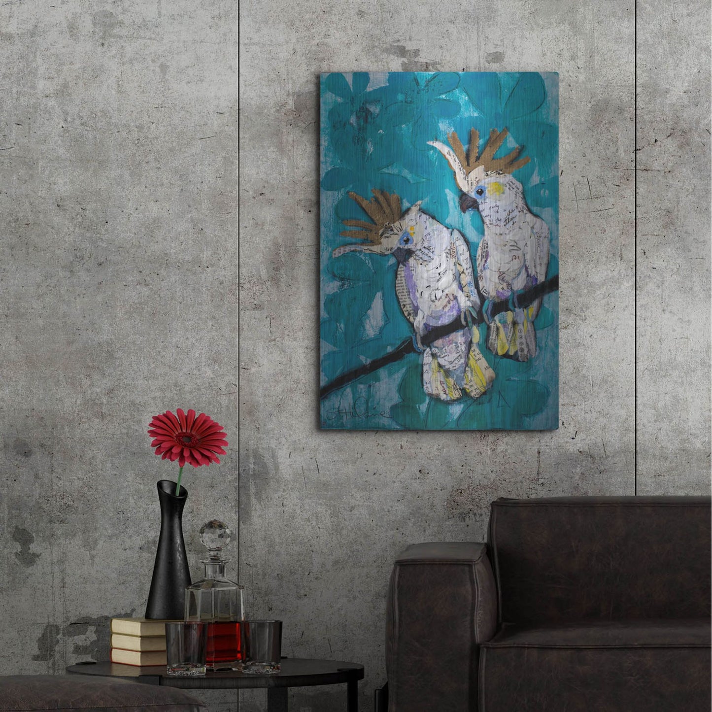 Luxe Metal Art 'Two Cockatoos' by St. Hilaire Elizabeth, Metal Wall Art,24x36