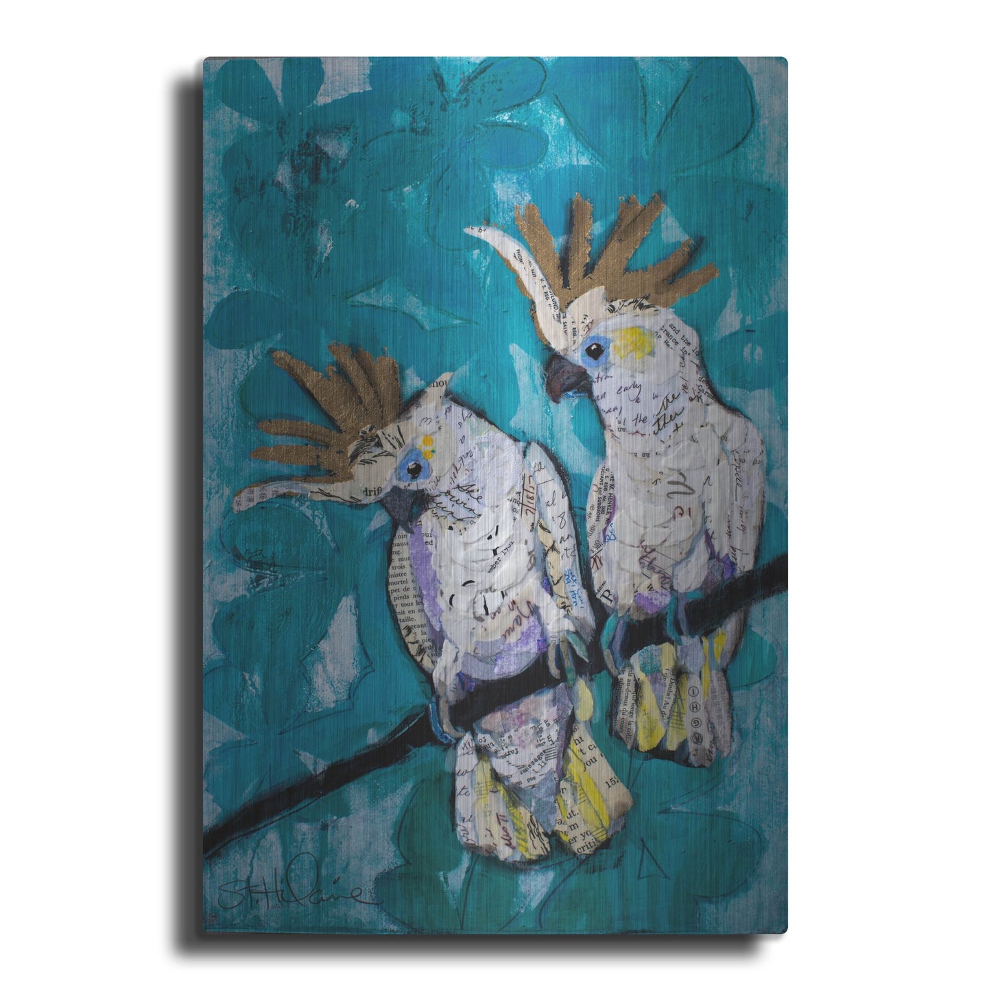 Luxe Metal Art 'Two Cockatoos' by St. Hilaire Elizabeth, Metal Wall Art