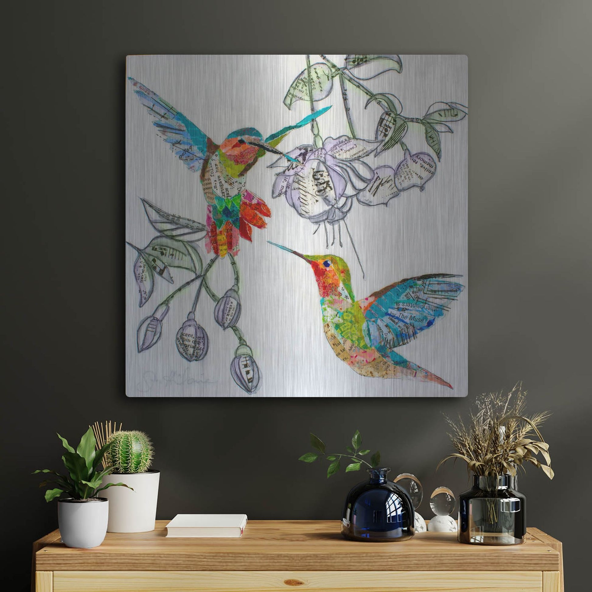 Luxe Metal Art 'Edit Hummers and Blooms 1' by St. Hilaire Elizabeth, Metal Wall Art,24x24