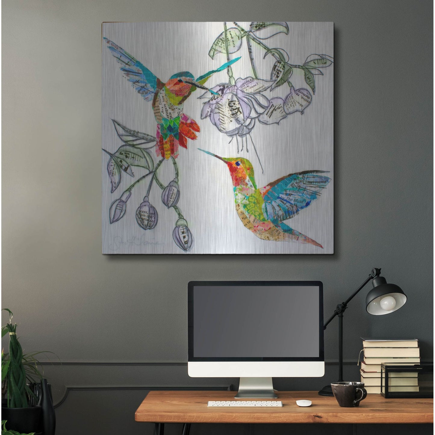 Luxe Metal Art 'Edit Hummers and Blooms 1' by St. Hilaire Elizabeth, Metal Wall Art,36x36