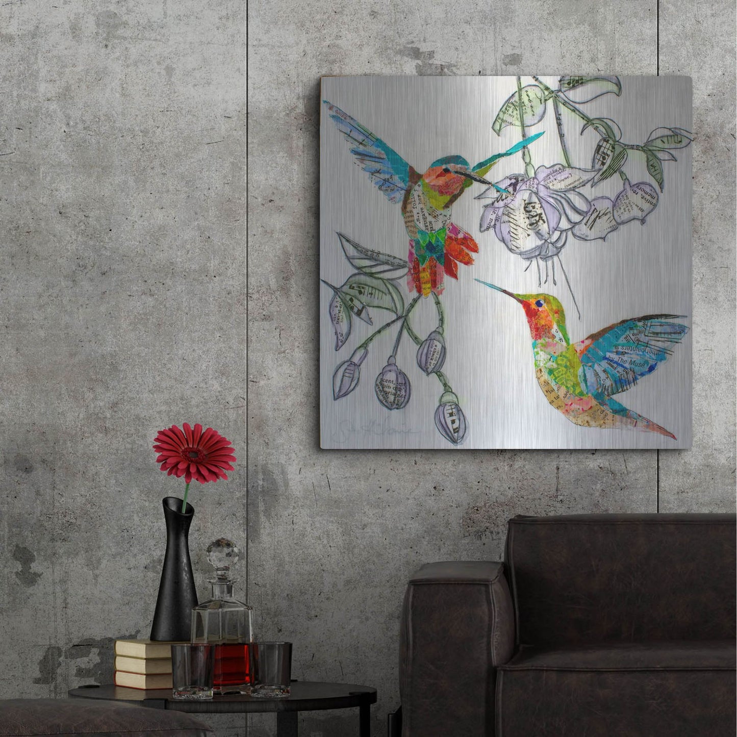 Luxe Metal Art 'Edit Hummers and Blooms 1' by St. Hilaire Elizabeth, Metal Wall Art,36x36