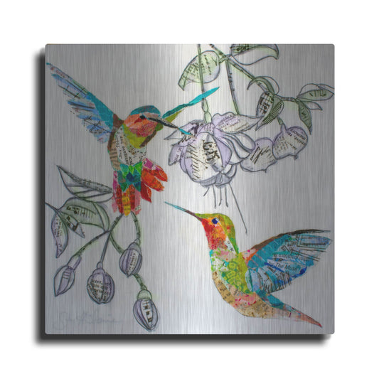 Luxe Metal Art 'Edit Hummers and Blooms 1' by St. Hilaire Elizabeth, Metal Wall Art