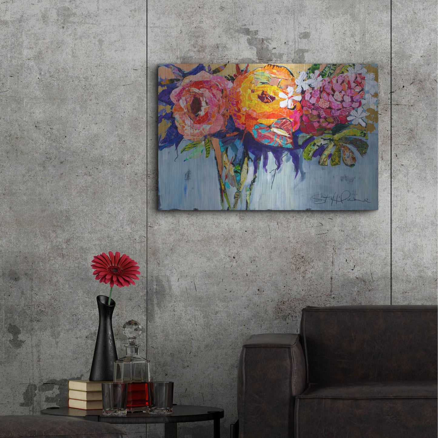 Luxe Metal Art 'Tropical Blossoms' by St. Hilaire Elizabeth, Metal Wall Art,36x24