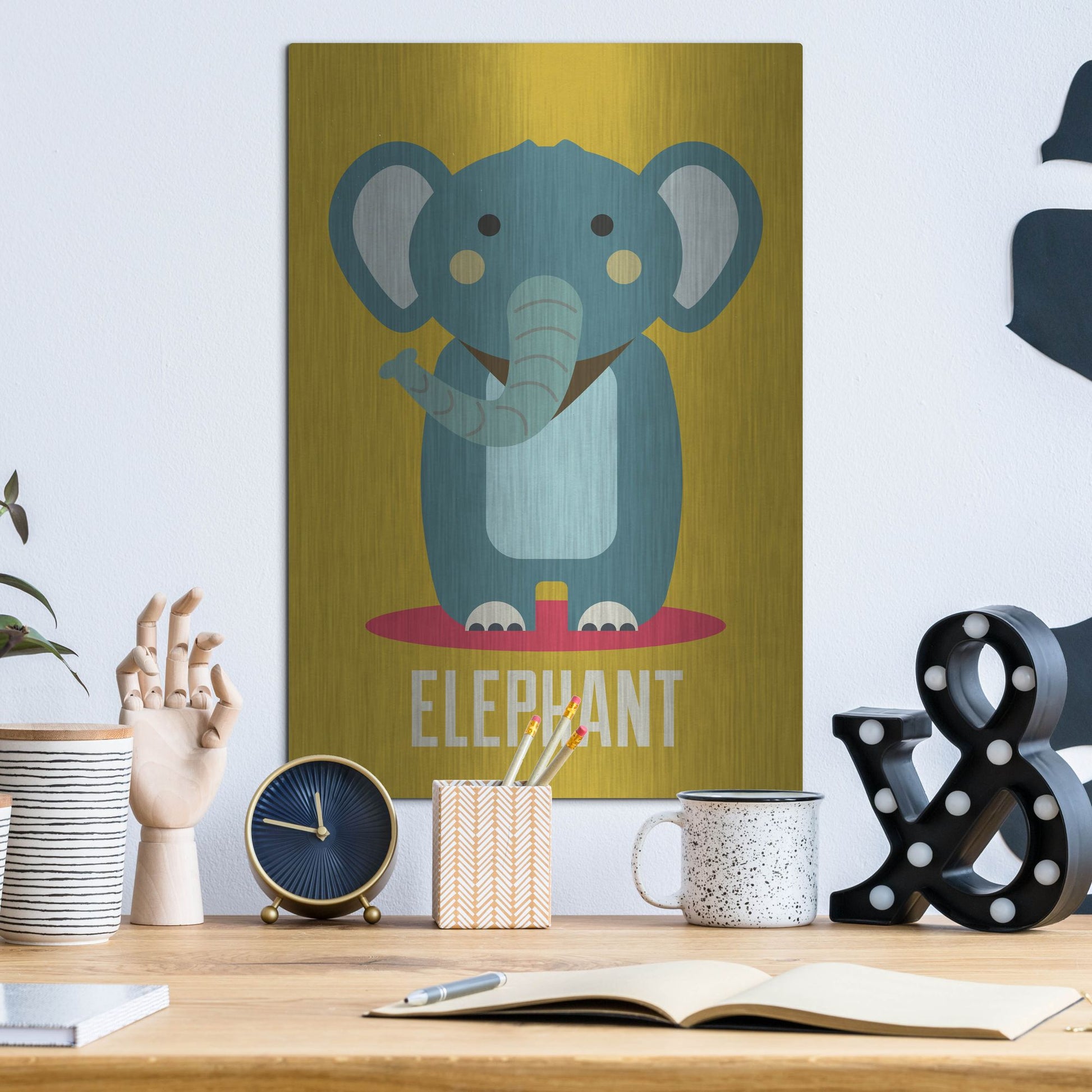 Luxe Metal Art 'Elephant Kids Nursery' by Gary Williams, Metal Wall Art,12x16
