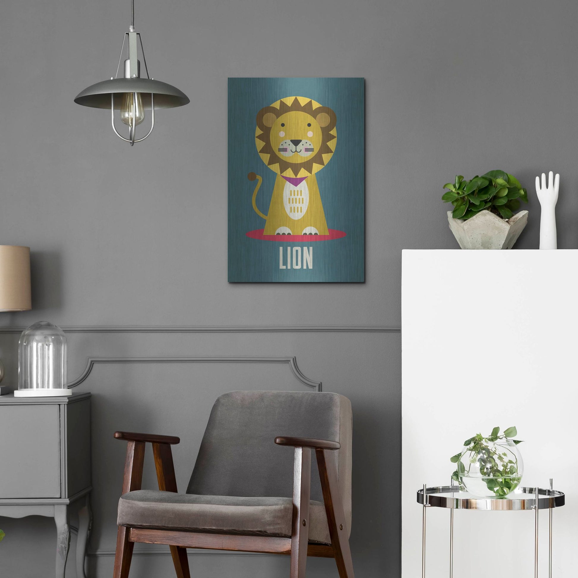 Luxe Metal Art 'Lion Kids Nursery' by Gary Williams, Metal Wall Art,16x24
