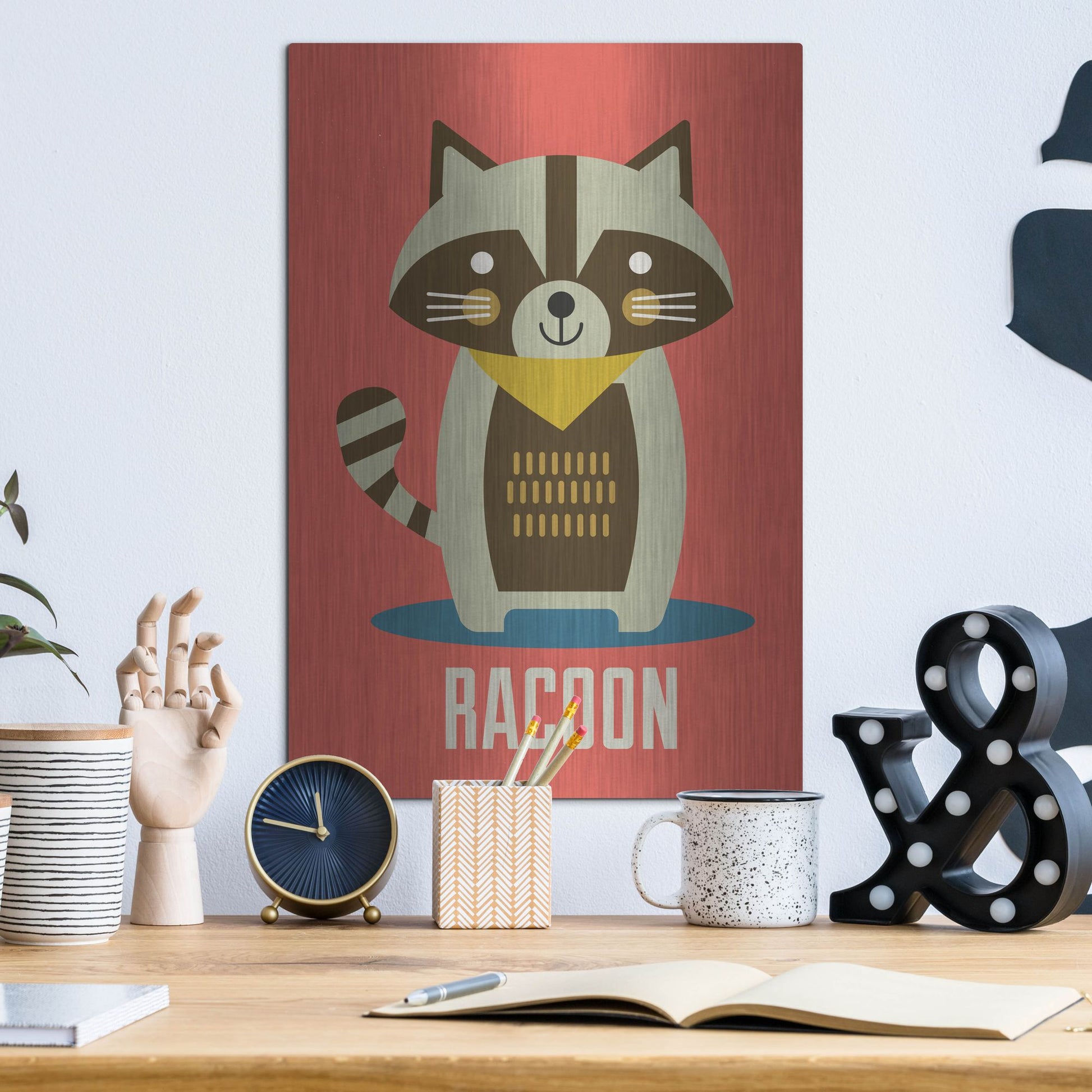 Luxe Metal Art 'Racoon Kids Nursery' by Gary Williams, Metal Wall Art,12x16