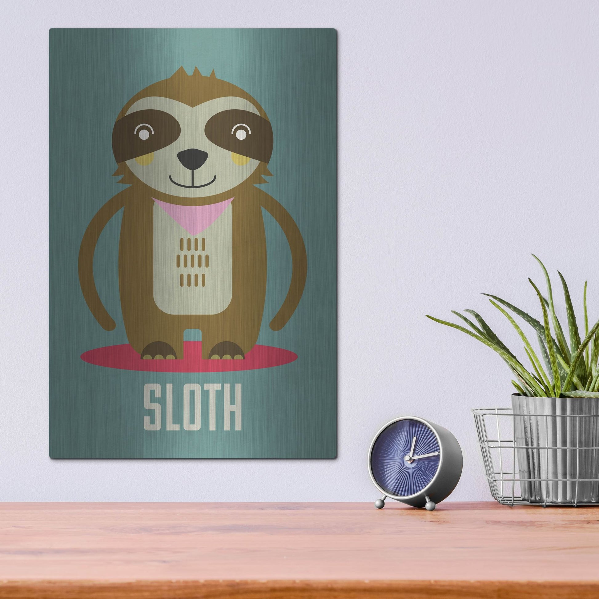 Luxe Metal Art 'Sloth Kids Nursery' by Gary Williams, Metal Wall Art,12x16