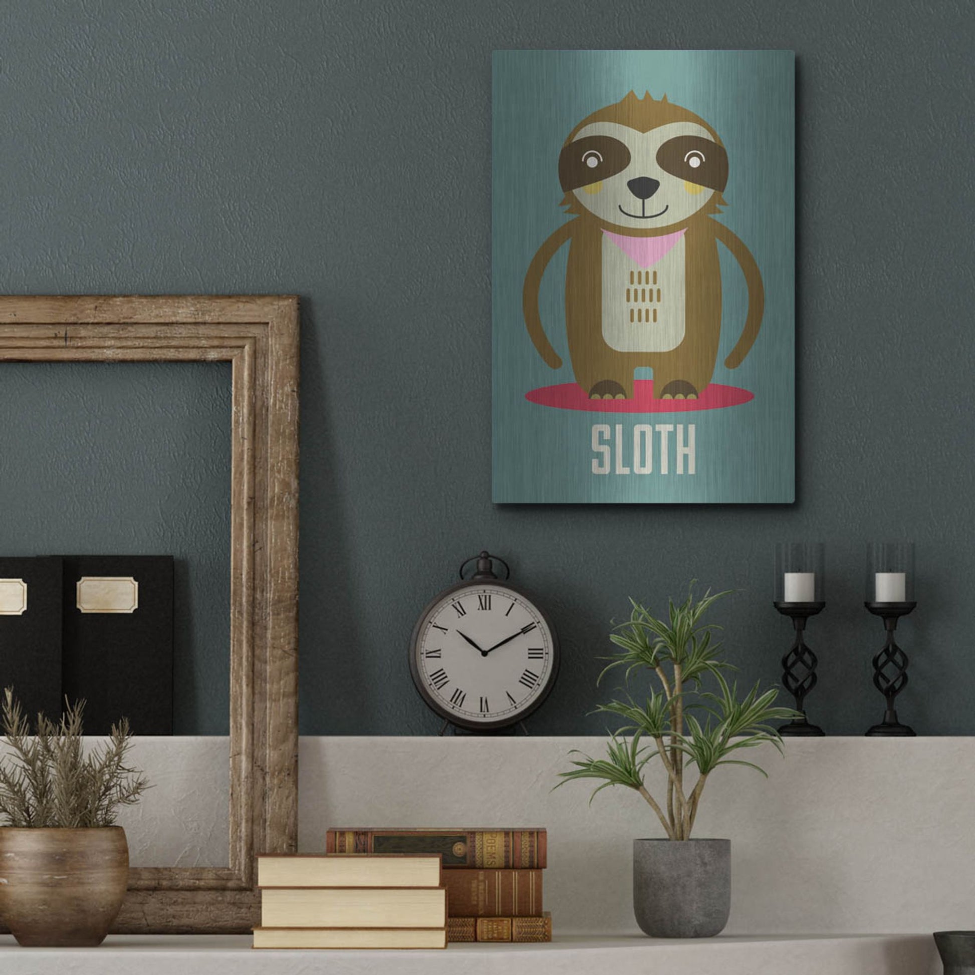 Luxe Metal Art 'Sloth Kids Nursery' by Gary Williams, Metal Wall Art,12x16