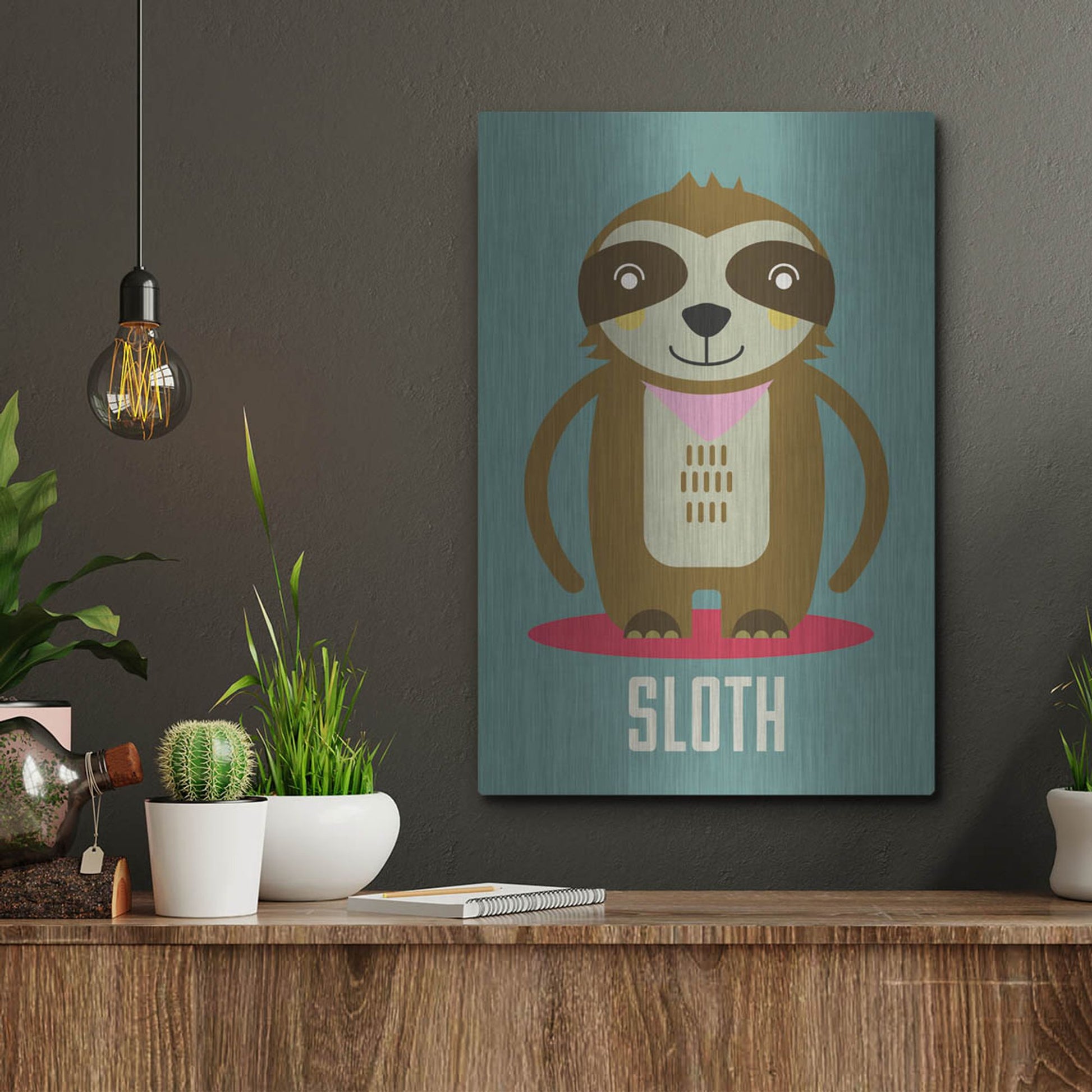 Luxe Metal Art 'Sloth Kids Nursery' by Gary Williams, Metal Wall Art,12x16