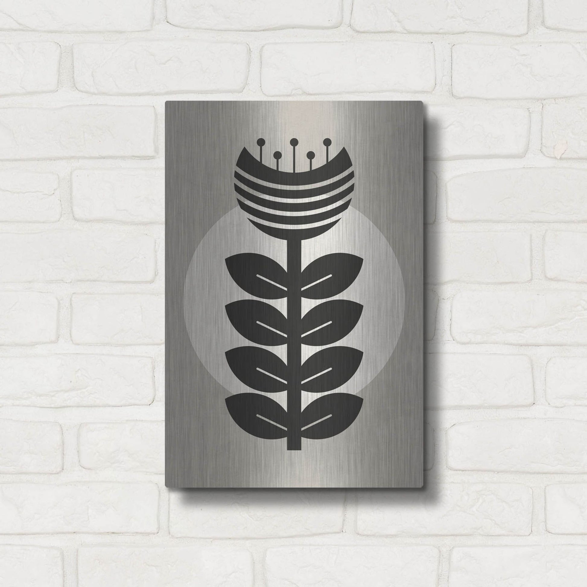 Luxe Metal Art 'Monochrome Geometric Flower 3' by Gary Williams, Metal Wall Art,12x16