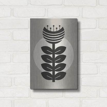 Luxe Metal Art 'Monochrome Geometric Flower 3' by Gary Williams, Metal Wall Art,12x16