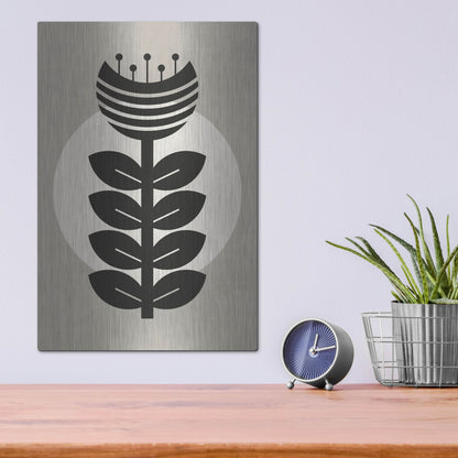 Luxe Metal Art 'Monochrome Geometric Flower 3' by Gary Williams, Metal Wall Art,12x16