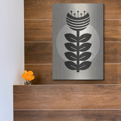 Luxe Metal Art 'Monochrome Geometric Flower 3' by Gary Williams, Metal Wall Art,12x16