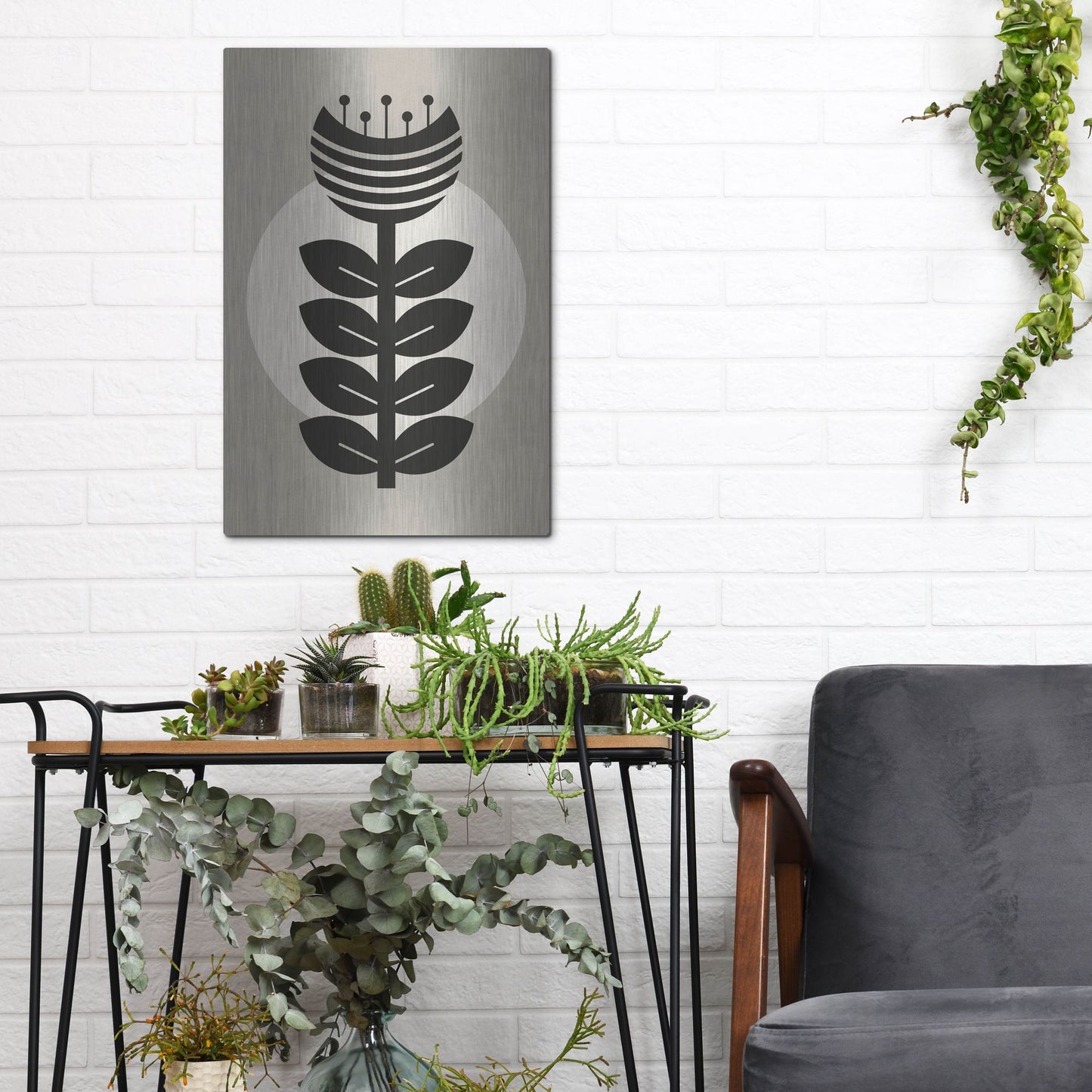 Luxe Metal Art 'Monochrome Geometric Flower 3' by Gary Williams, Metal Wall Art,12x16