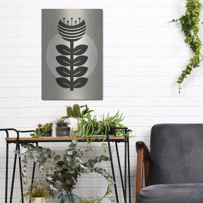 Luxe Metal Art 'Monochrome Geometric Flower 3' by Gary Williams, Metal Wall Art,12x16